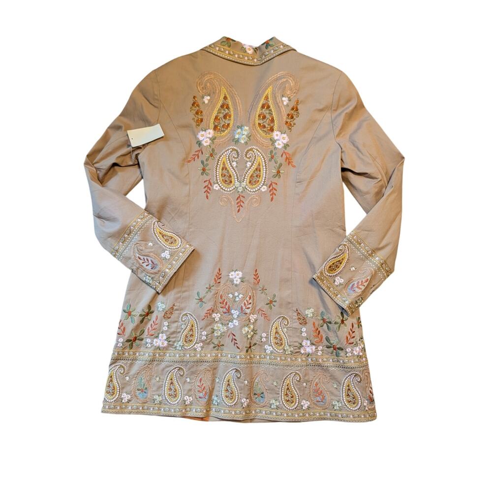 Coldwater Creek Jacket Womens 12 Tan Paisley Floral Embroidered Riding Coat NWT - Picture 2 of 16